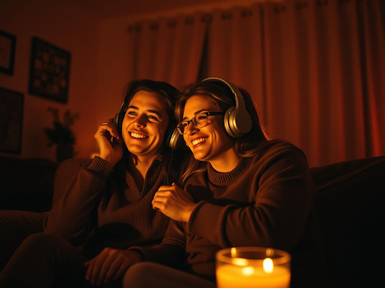 Casal emocionado ouvindo sua música personalizada da Lyravie